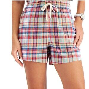 Tommy Hilfiger Womens Preppy Plaid Cotton Shorts Orange Multicolor Small